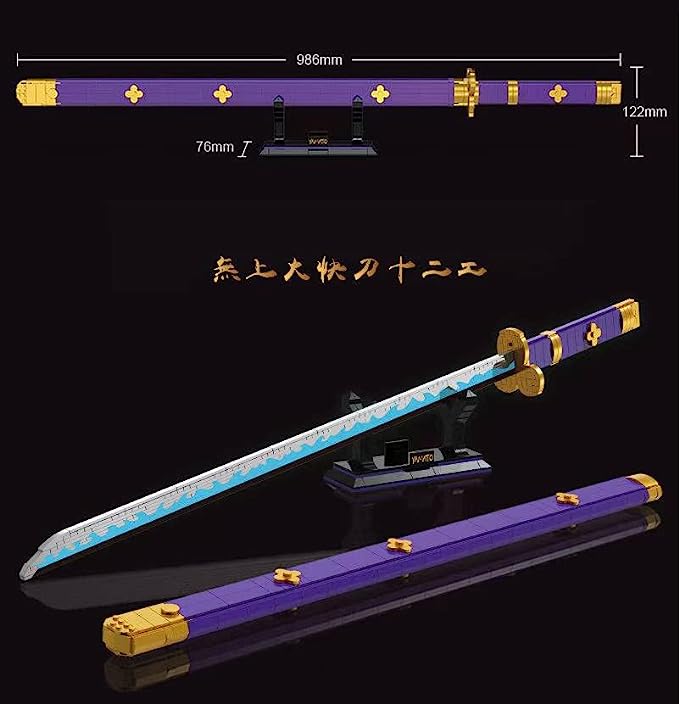 Demon 1502 Zoro Sword Collection Blocks Toys, Katana Model Building Block, Japanese Samurai Sword Bricks, 38" Yamato Sword Set