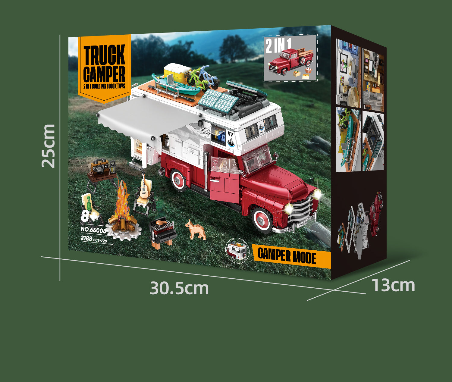 2188PCS Camper Van Buliding Block for Adults, 2 in 1 Include Camper Rvs and Farm Pick-up Trucks Building Block Gift