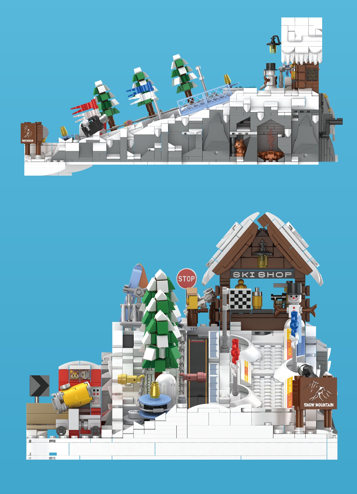 2200pcs Slope Building Block Sets Ski Resort toy with Tent and Snowmobile Architectural Construction Models WGC