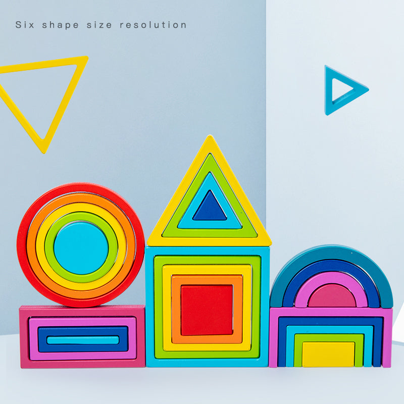 Montessori Colour Sorting Stacking Wooden Rainbow Stacker Puzzle Educational Learning Blocks Toy