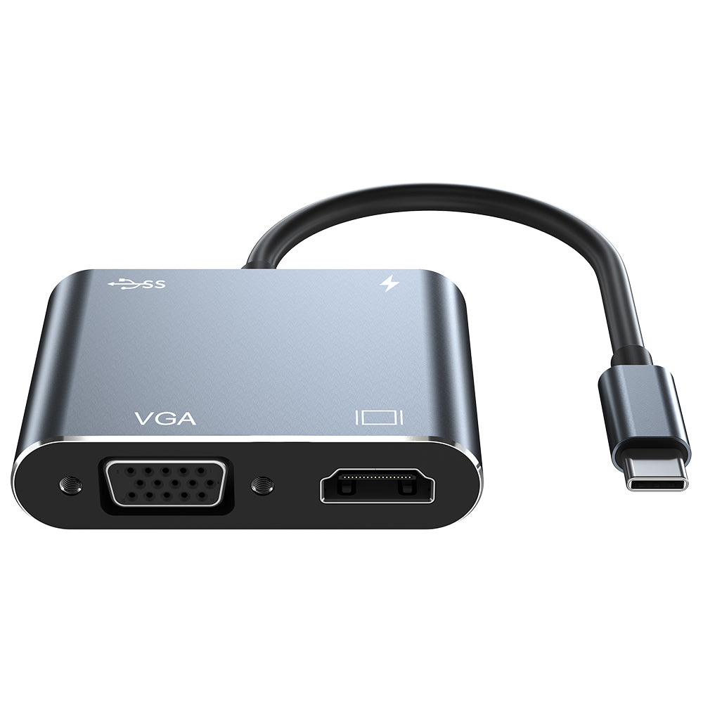 4K Video Output 4 In 1 Usb C to VGA HD-MI Chargeable Type-c Docking Type C 4 Port Usb Hub CY012