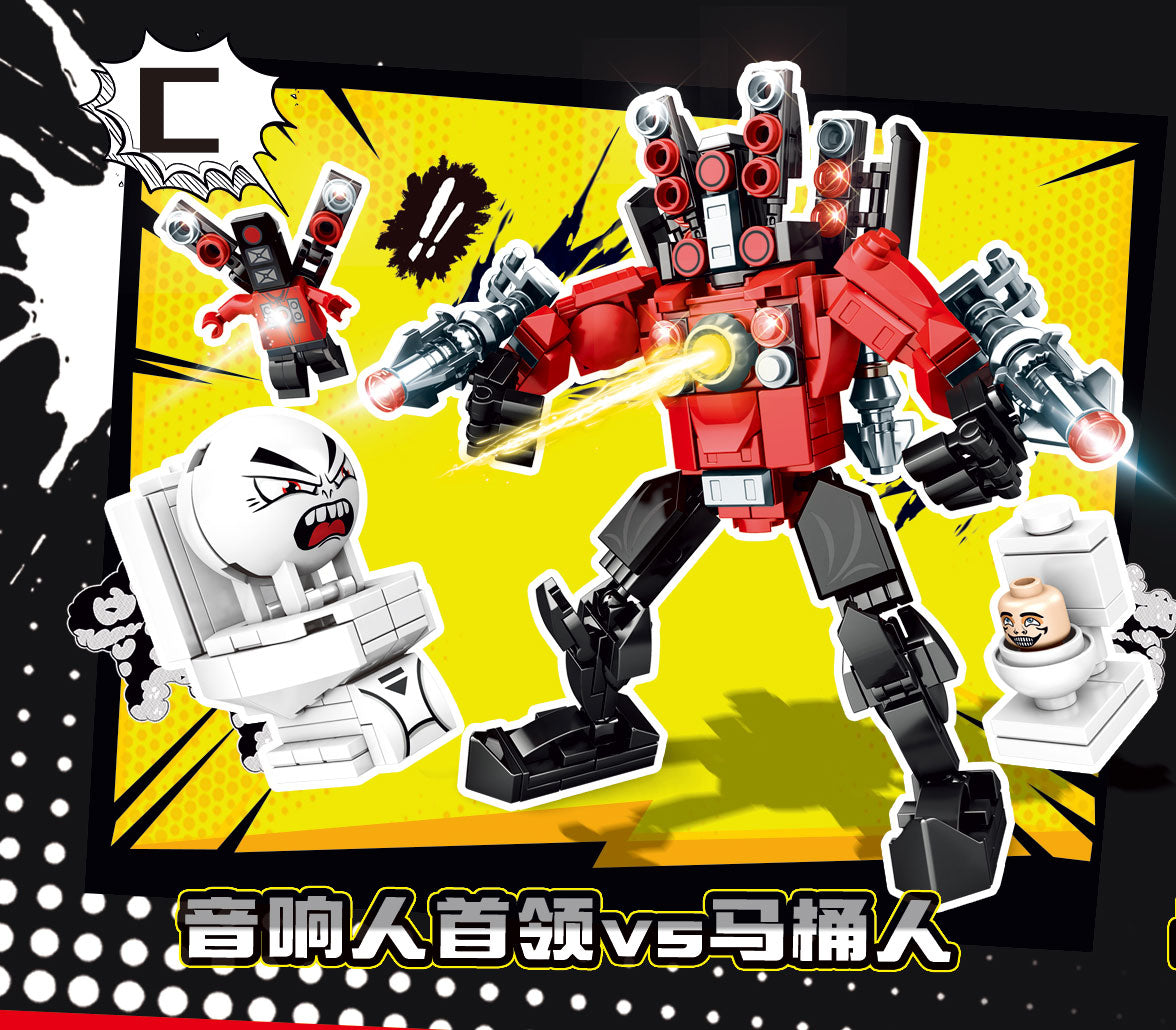 4PACKS 1314PCS Toilet Man Vs Monitor Man Game Figures Speakerman Camera Man Dolls Skibidi Doll Building Block Toys MG1393