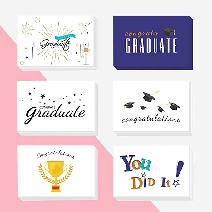 Graduation Note Card Graduate Cards 6 Styles Bulk Mixed Party Card Pack With Envelopes and Stickers 24Pcs & 48Pcs