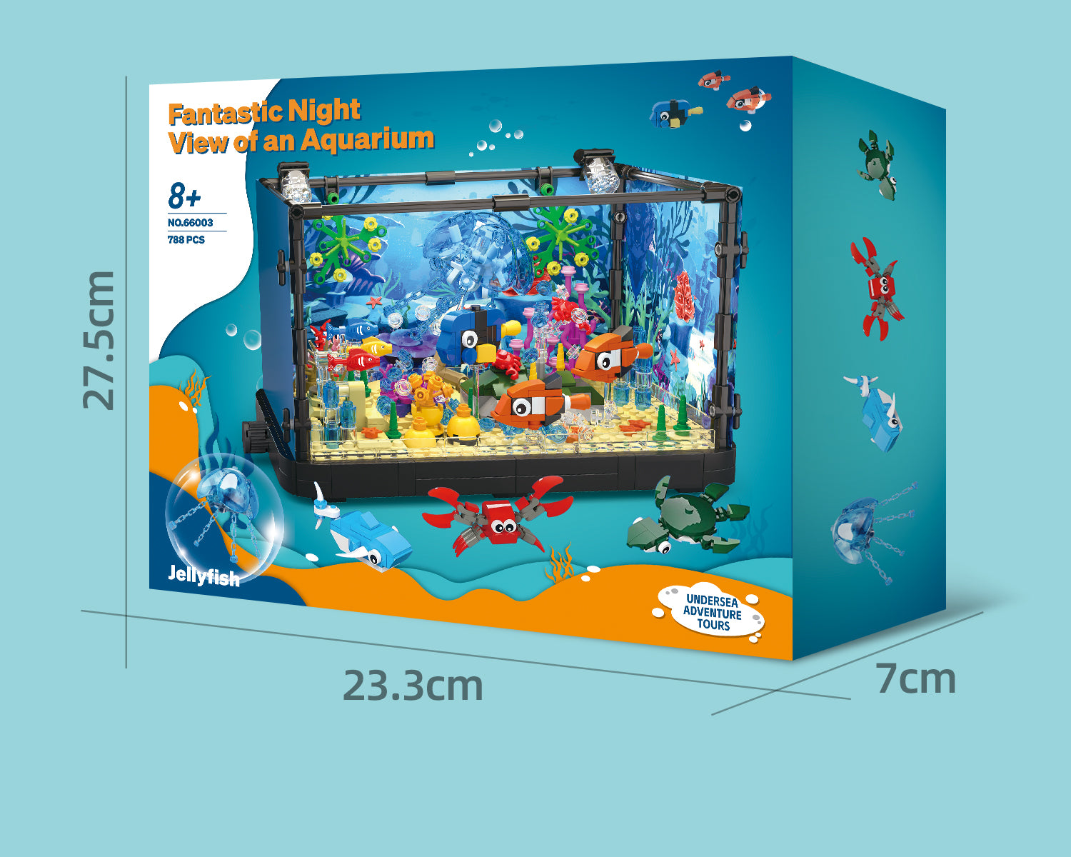 725PCS Jorumo Fish Tank Building Block Lighting Aquarium Sets for Adults and Kids Including Ocean Jellyfish Dolphin Turtle Crab Animal Building Toys