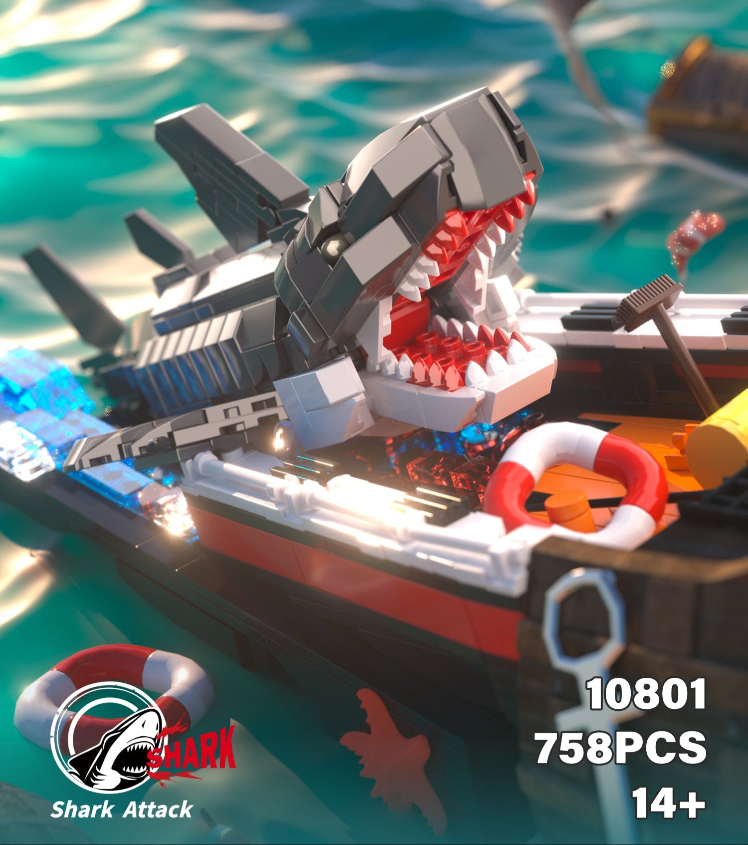 785PCS Great White Shark Attack Scene Building Blocks Educational Toy for Kids WGC