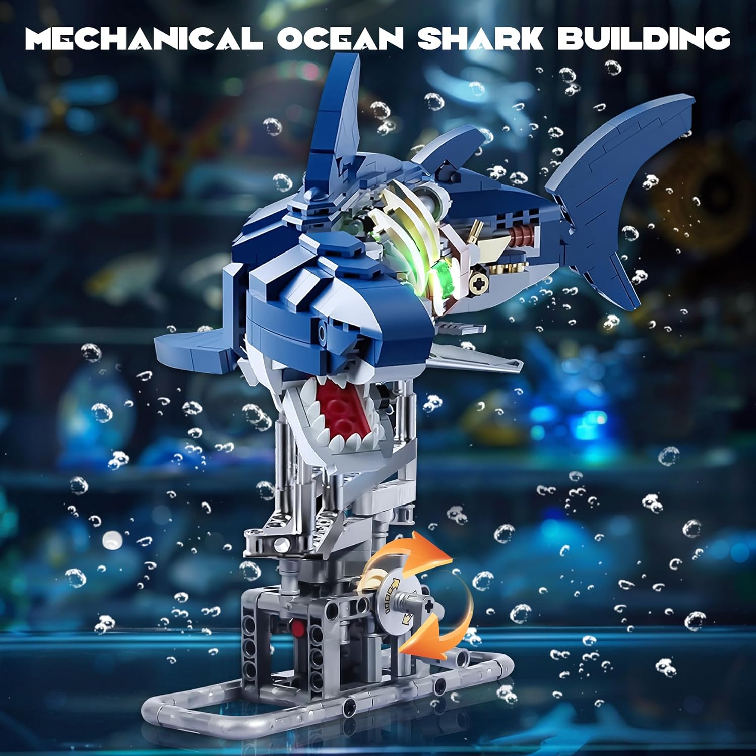 666PCS Shark Building Block Set for Boy 8-12, Ideas Sea Animal Building Blocks Toys with Lighting and Rotatable Link Components STEAM