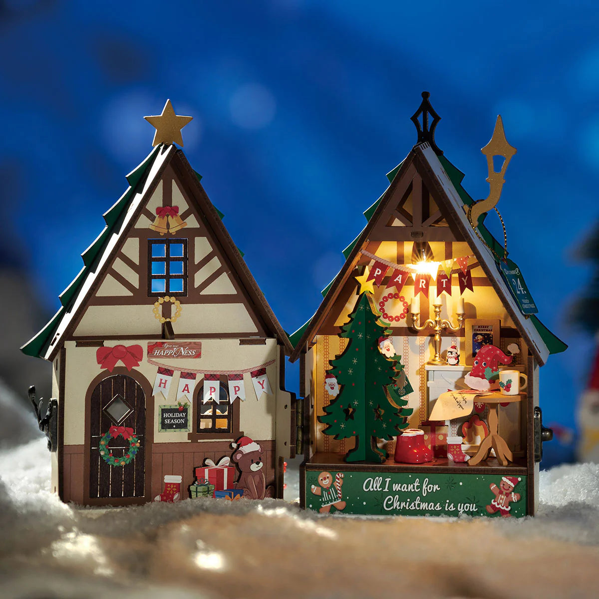 Rolife Twinkling Christmas House DIY Miniature Kit - DS036 | 3D Wooden Puzzle with LED Lights