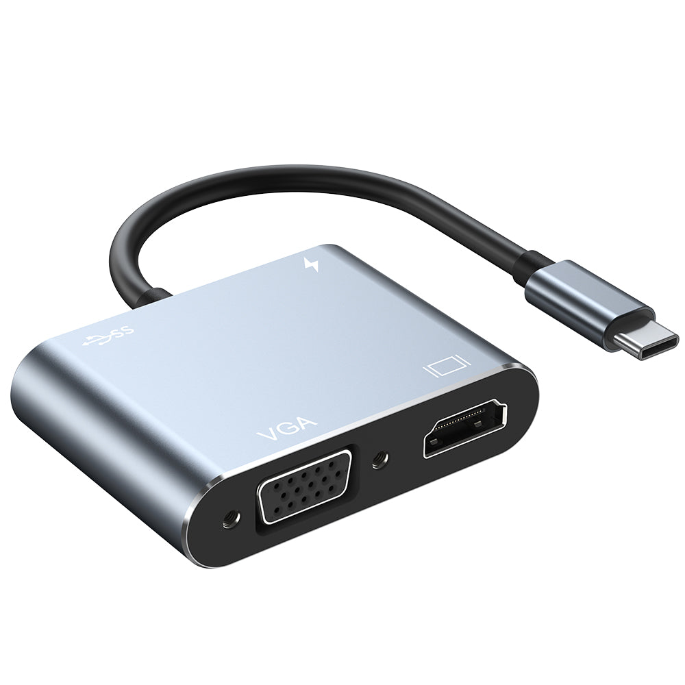 4K Video Output 4 In 1 Usb C to VGA HD-MI Chargeable Type-c Docking Type C 4 Port Usb Hub CY012