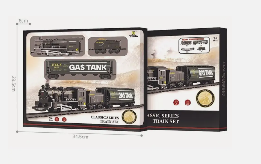 Retro Railroad Train Set with Sound Light Steam Train Locomotive Gas Tank Round 744mm