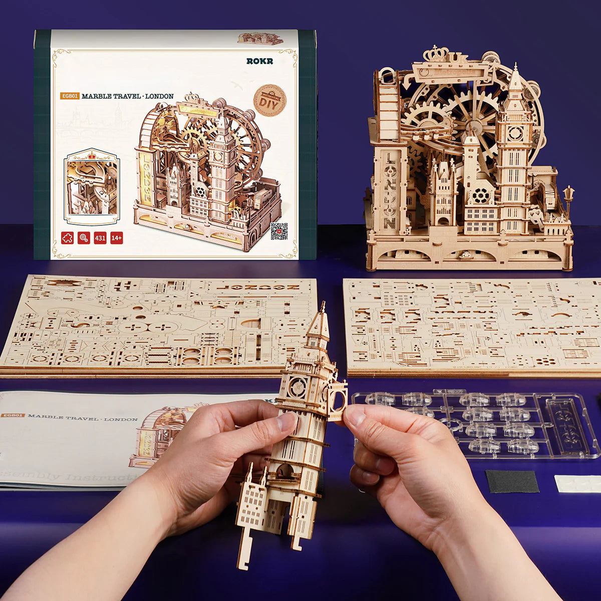 ROKR Marble Travel • London Marble Run Wooden 3D Puzzle - EGB01 | Mechanical Model Kit with Iconic Landmarks