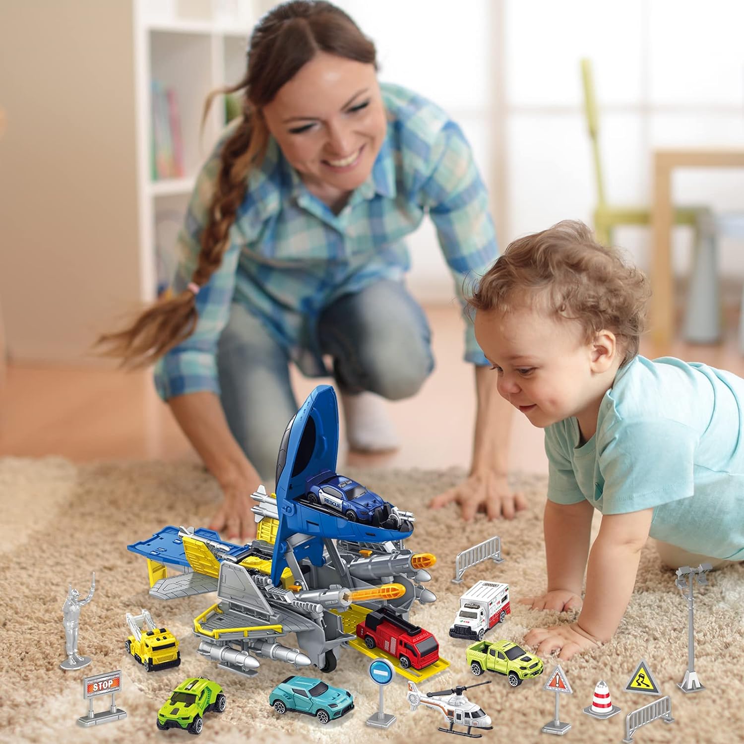 Military Fighter Model Children's Deformation Toys Simulation Puzzle Assembly Toys Car Toy Helicopter Set, Gift for Boys and Girls