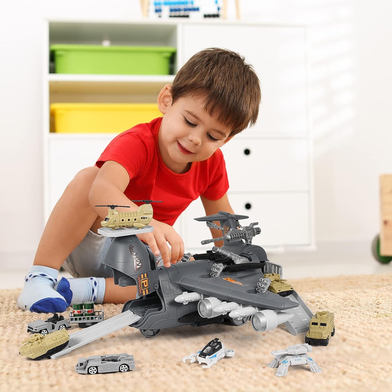 Children's Military Transformation Aircraft C17 Track Gliding Tank Can Store Transport Aircraft Boy Toy Birthday Gift