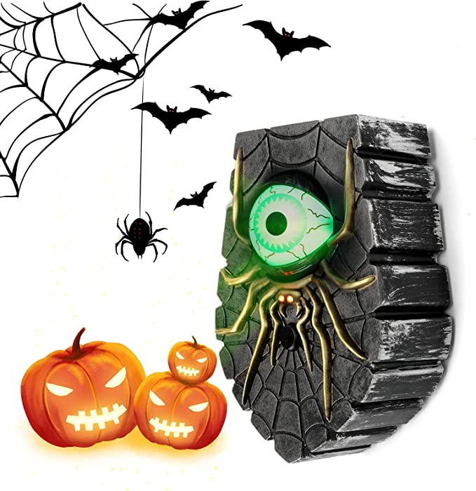 Halloween Spider Doorbell with Scary Eyeball Glowing One-Eyed Doorbell Push with Spooky Sounds Decorations Book Week Costume