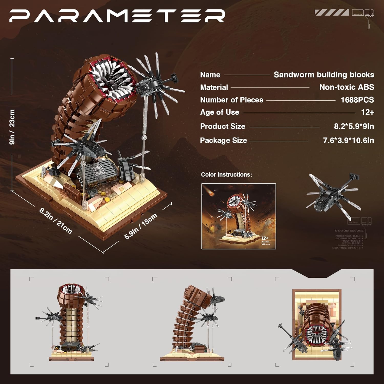 1688Pcs Sandworm Building Blocks Set Suspended Ornithopter Building Blocks Toy Sci-Fi Movie WGC