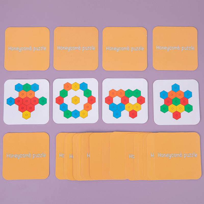 Colorful Puzzle Building Blocks IQ Game Child Interactive Wooden Color Matching Table Game Hexagon Honeycomb Shape Puzzle Challenge Games Toys For Kids