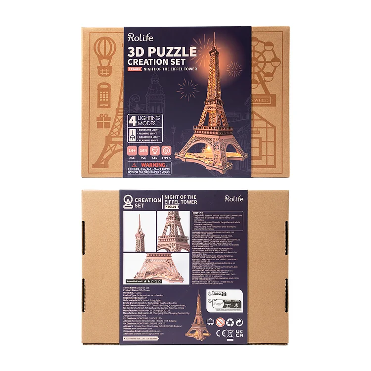 Robotime Rolife ROKR Night of the Eiffel Tower 3D Wooden Puzzle TGL01
