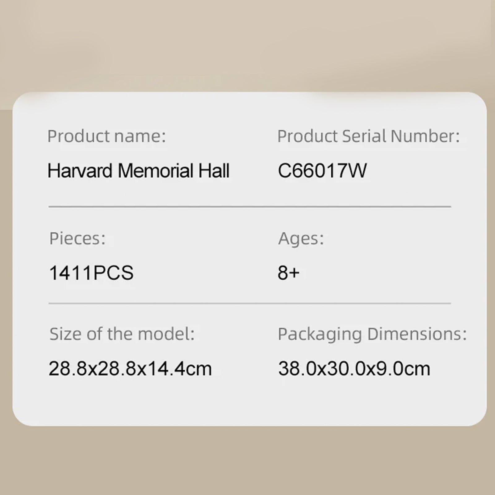 CaDA Harvard Memorial Hall C66017W Harvard University Official License Gift for Children Adult