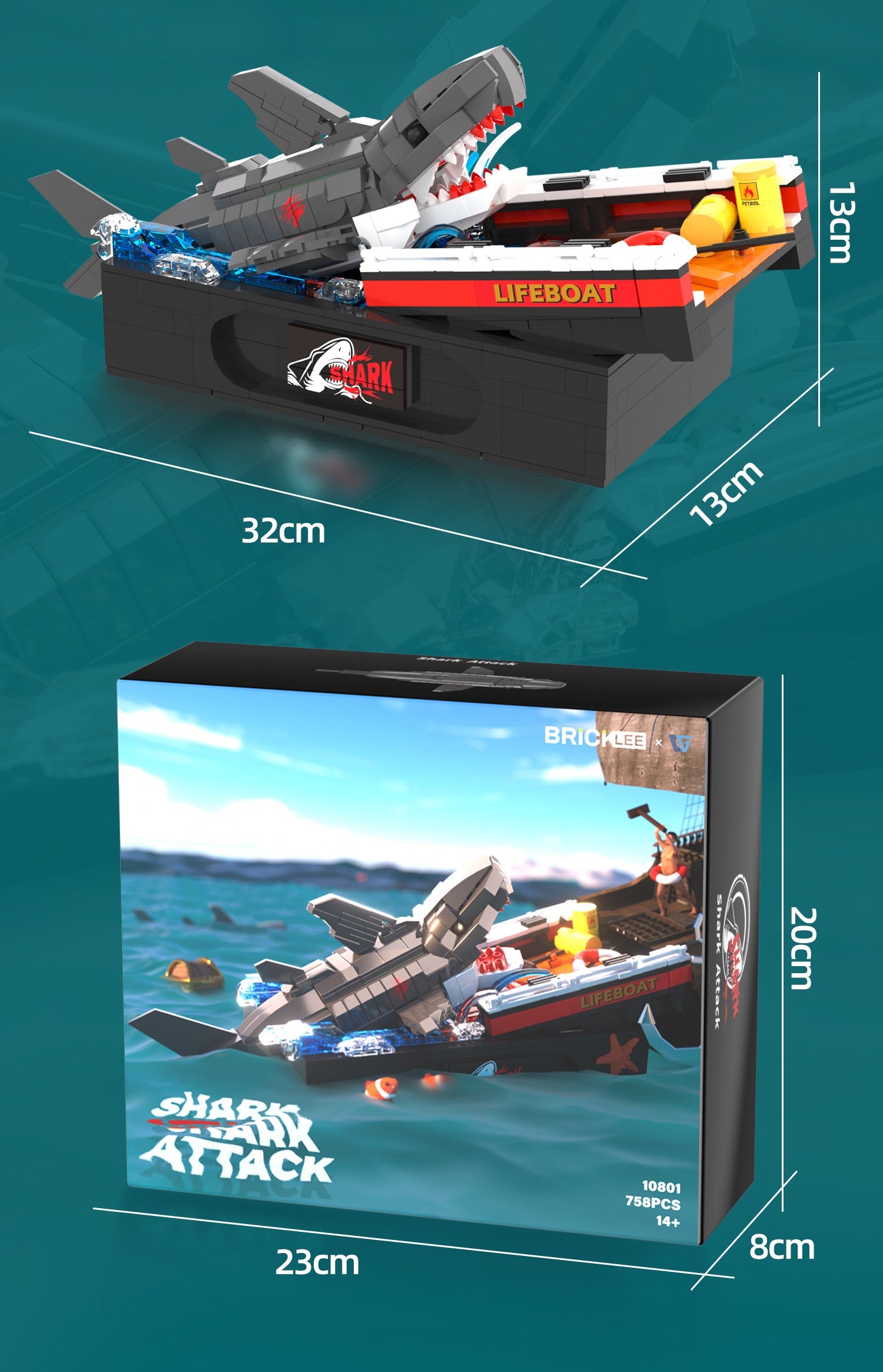 785PCS Great White Shark Attack Scene Building Blocks Educational Toy for Kids WGC