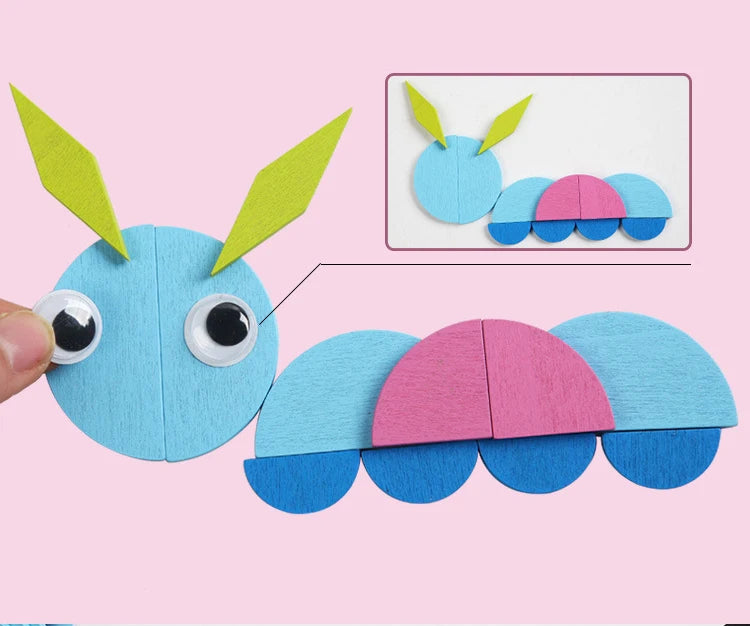 210Pcs Montessori Wooden Pattern Blocks Set Geometric Shapes Puzzle Wooden Jigsaw