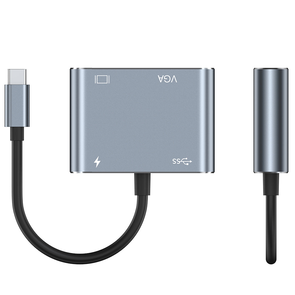 4K Video Output 4 In 1 Usb C to VGA HD-MI Chargeable Type-c Docking Type C 4 Port Usb Hub CY012