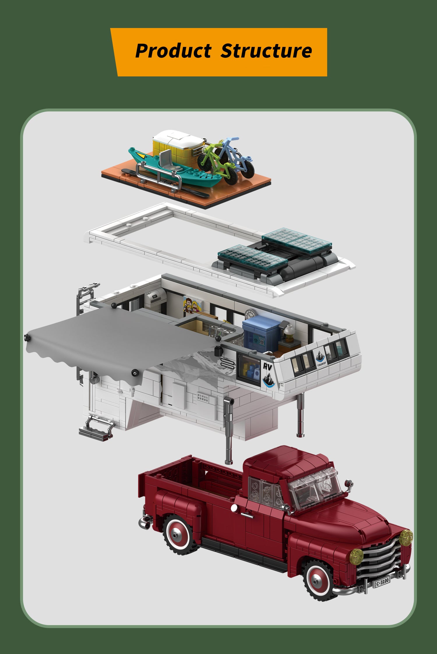 2188PCS Camper Van Buliding Block for Adults, 2 in 1 Include Camper Rvs and Farm Pick-up Trucks Building Block Gift