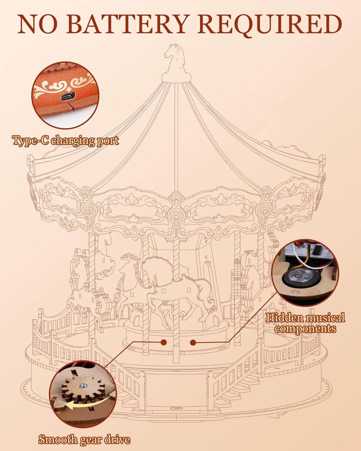 Robotime Rolife Classic Carousel 3D Wooden Puzzle AMC01