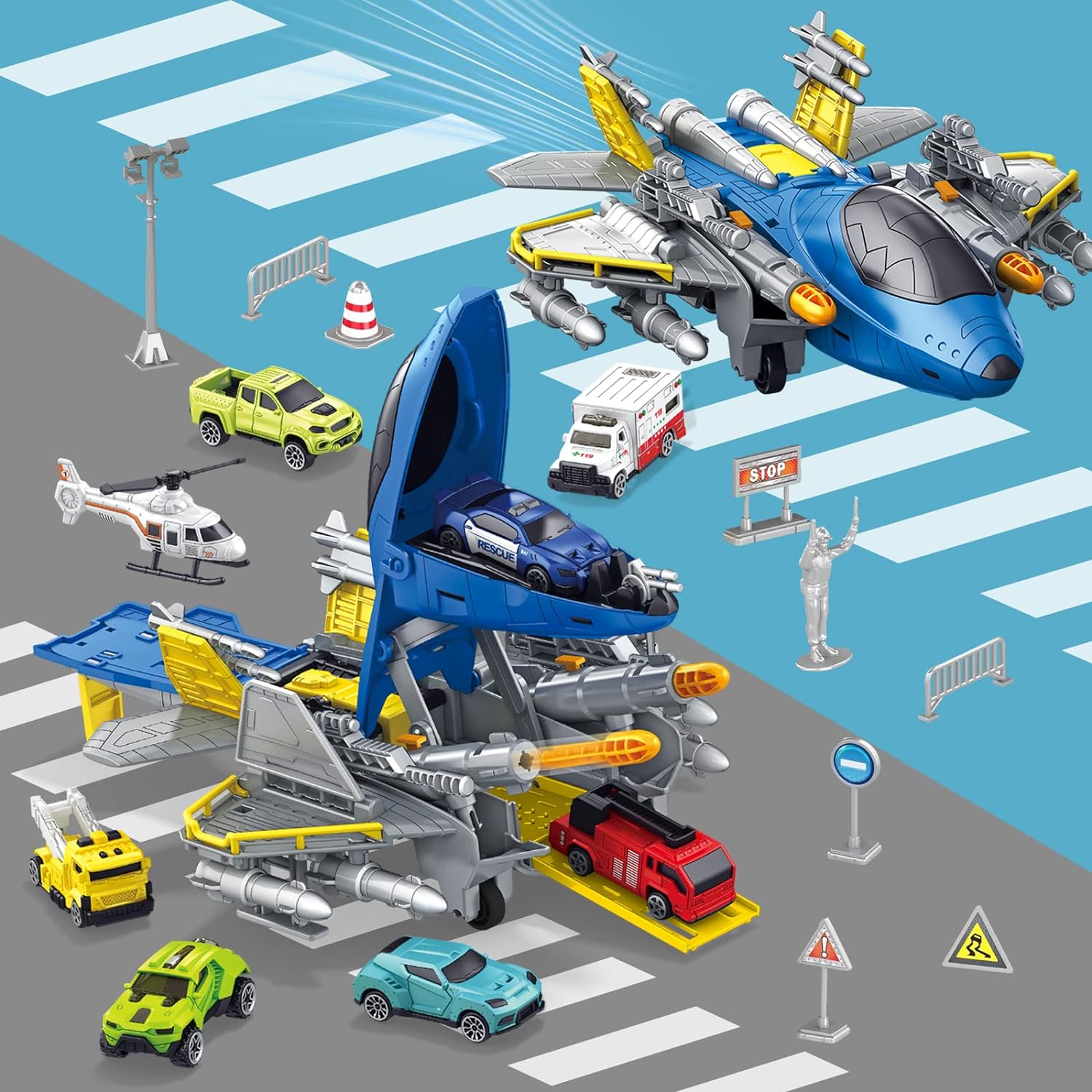 Military Fighter Model Children's Deformation Toys Simulation Puzzle Assembly Toys Car Toy Helicopter Set, Gift for Boys and Girls