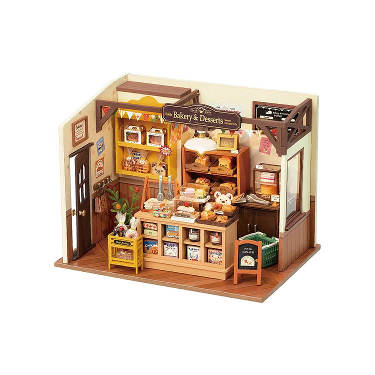 Rolife Becka's Baking House DIY Miniature House Kit DG161 LED light 3D Wooden Puzzle DIYGift For Kids