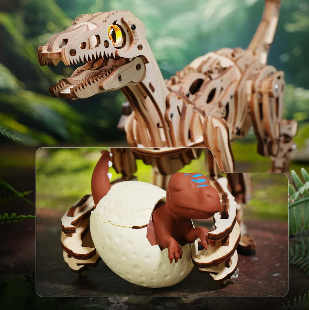 ROKR Velociraptor Mechanical 3D Wooden Puzzle - LD01 | Animatronic Dinosaur Model Kit for Adults & Teens