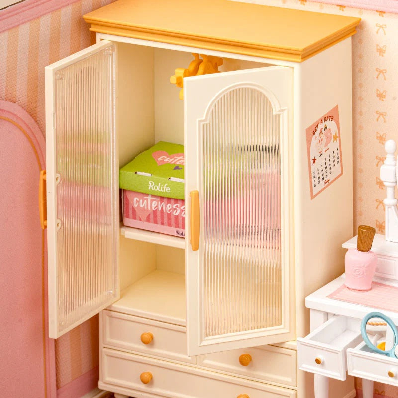 Rolife Lovely Pink Bedroom DIY Miniature House DW016