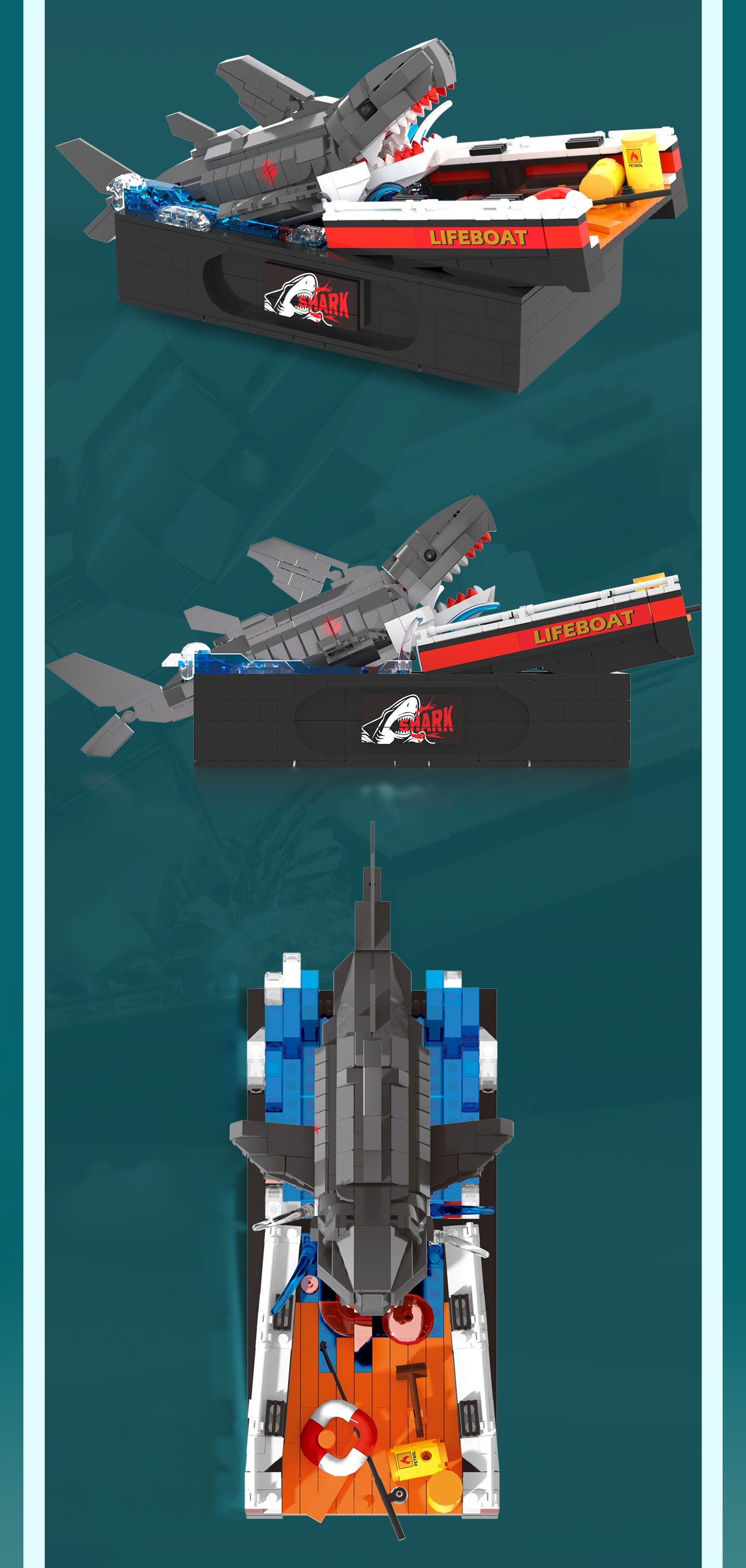 785PCS Great White Shark Attack Scene Building Blocks Educational Toy for Kids WGC