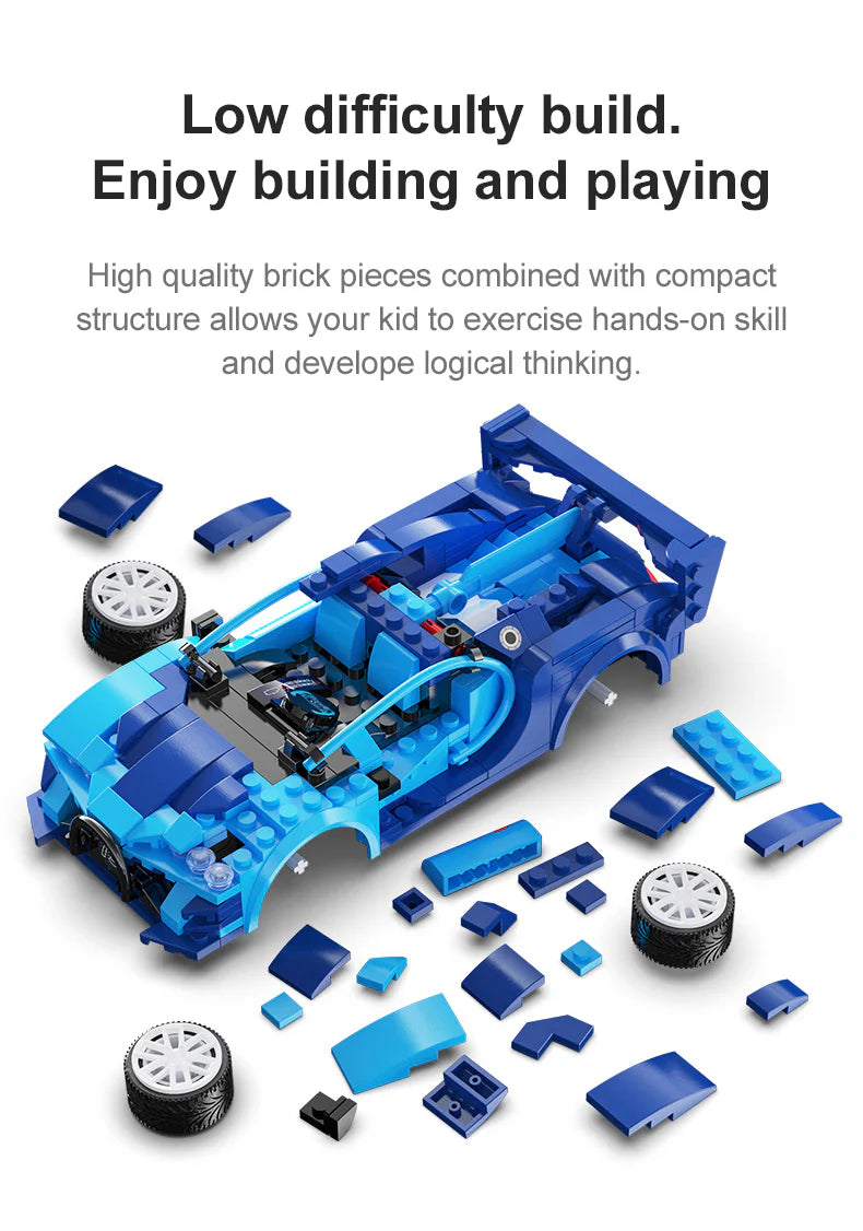CaDA C51073W 325PCS Bricks Model RC Blue Race Car Programming Building Blocks Remote Control Speed Vehicle