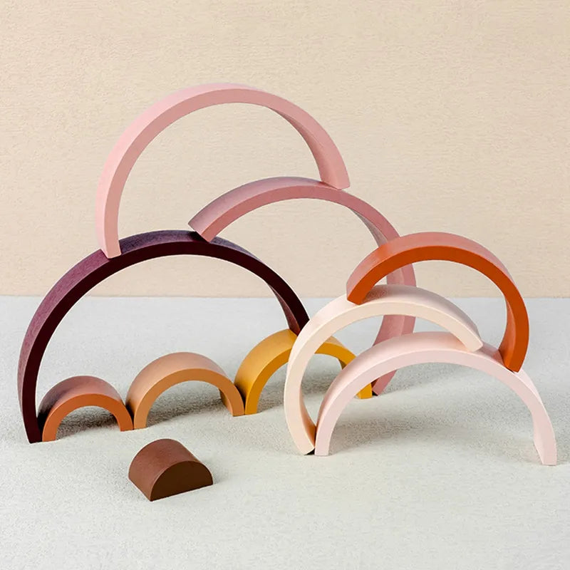 Wooden Rainbow Blocks Stacker Stacking Dolls Games Kids Creative Building Blocks Montessori Educational Toys for Children Kids