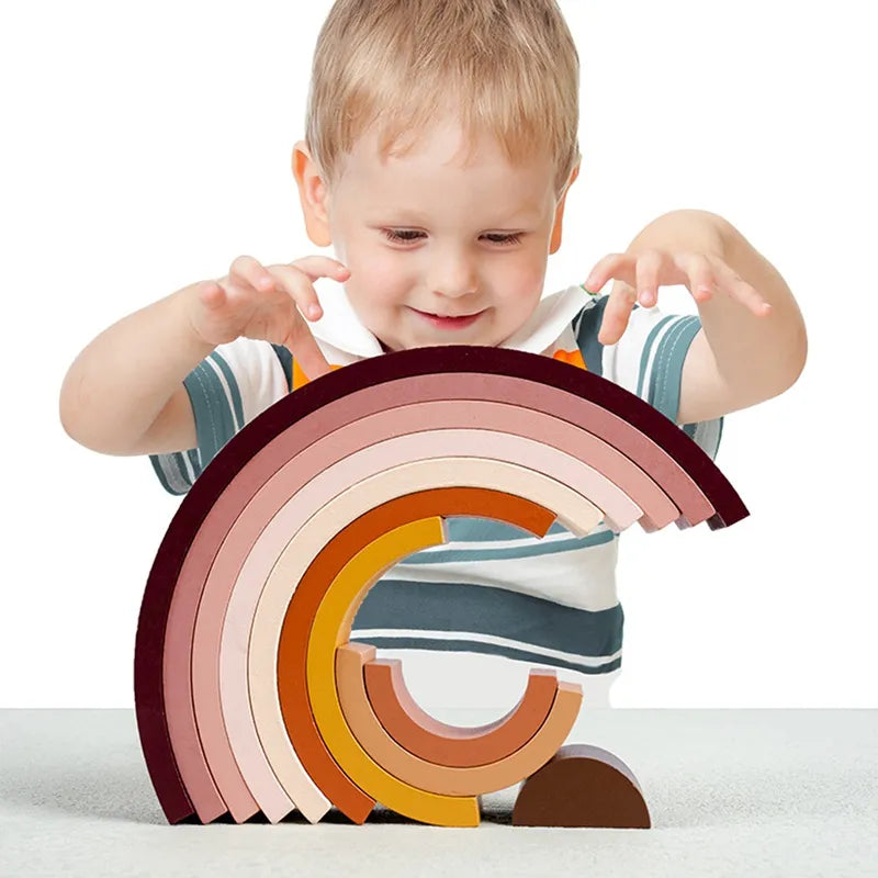 Wooden Rainbow Blocks Stacker Stacking Dolls Games Kids Creative Building Blocks Montessori Educational Toys for Children Kids