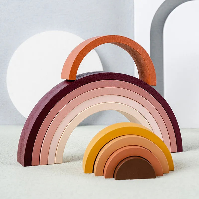 Wooden Rainbow Blocks Stacker Stacking Dolls Games Kids Creative Building Blocks Montessori Educational Toys for Children Kids