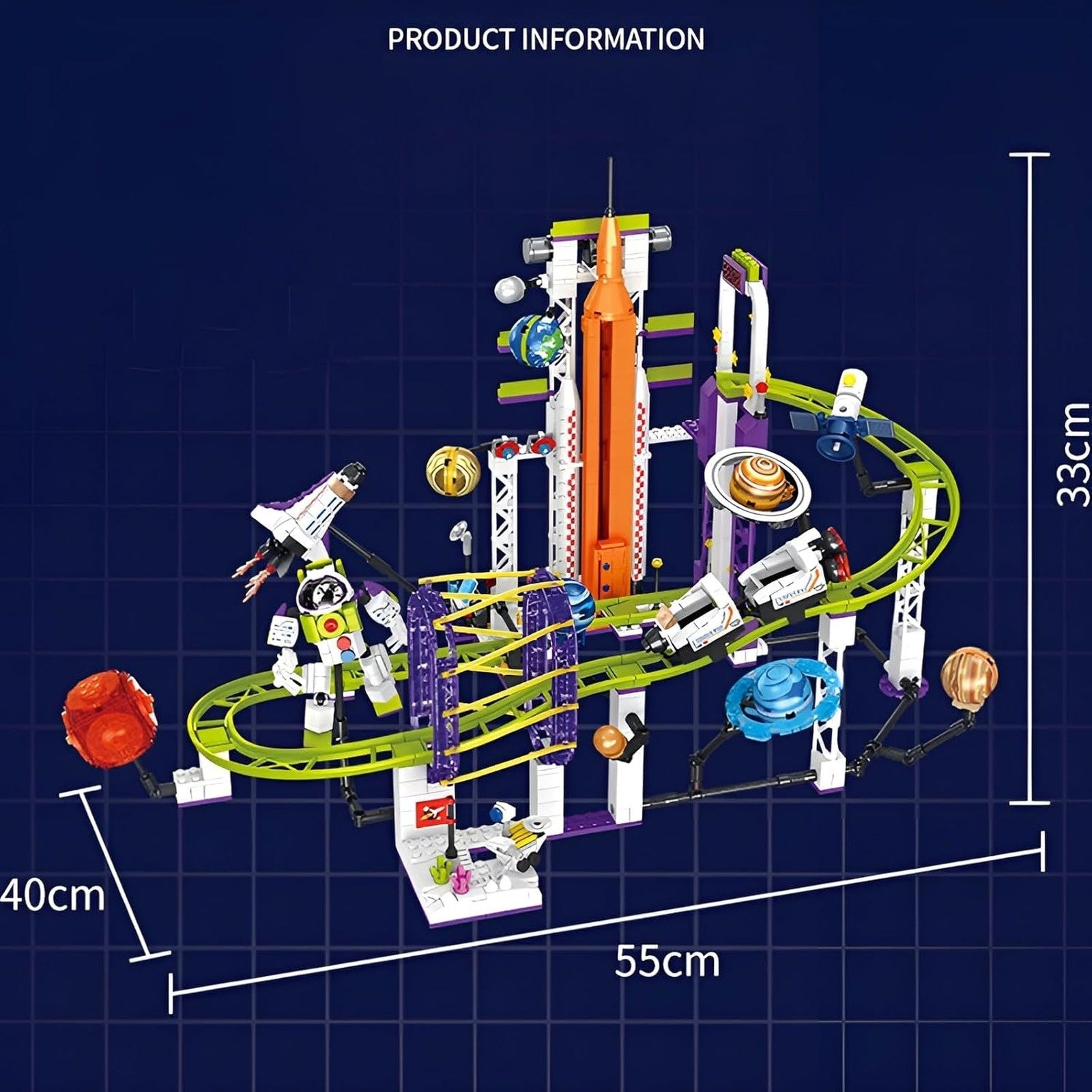 Orbital Adventure Space Roller Coaster size information showing finished model dimensions