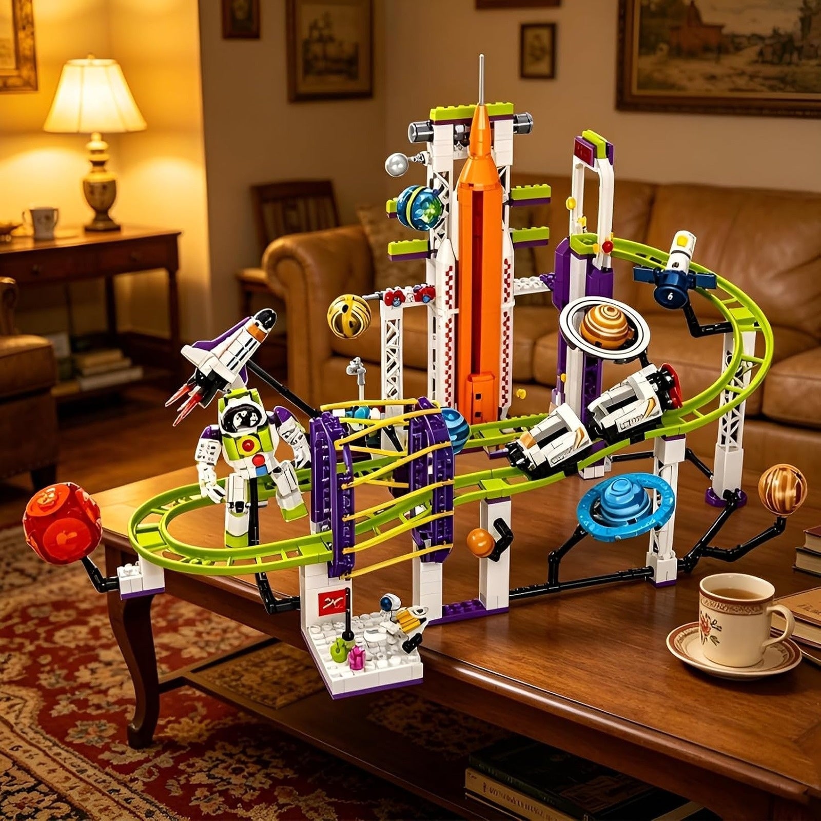 Orbital Adventure Space Roller Coaster displayed on a table in a home setting