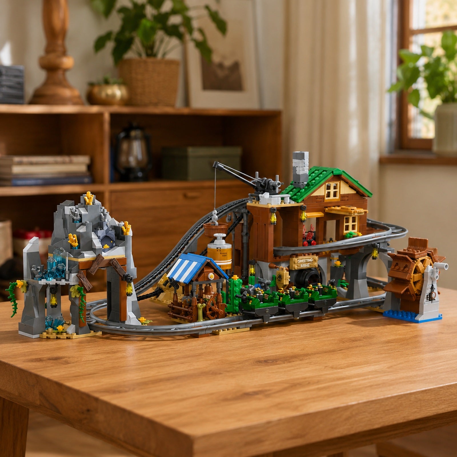 Orbital Adventure Mine Roller Coaster displayed on a table in a home setting