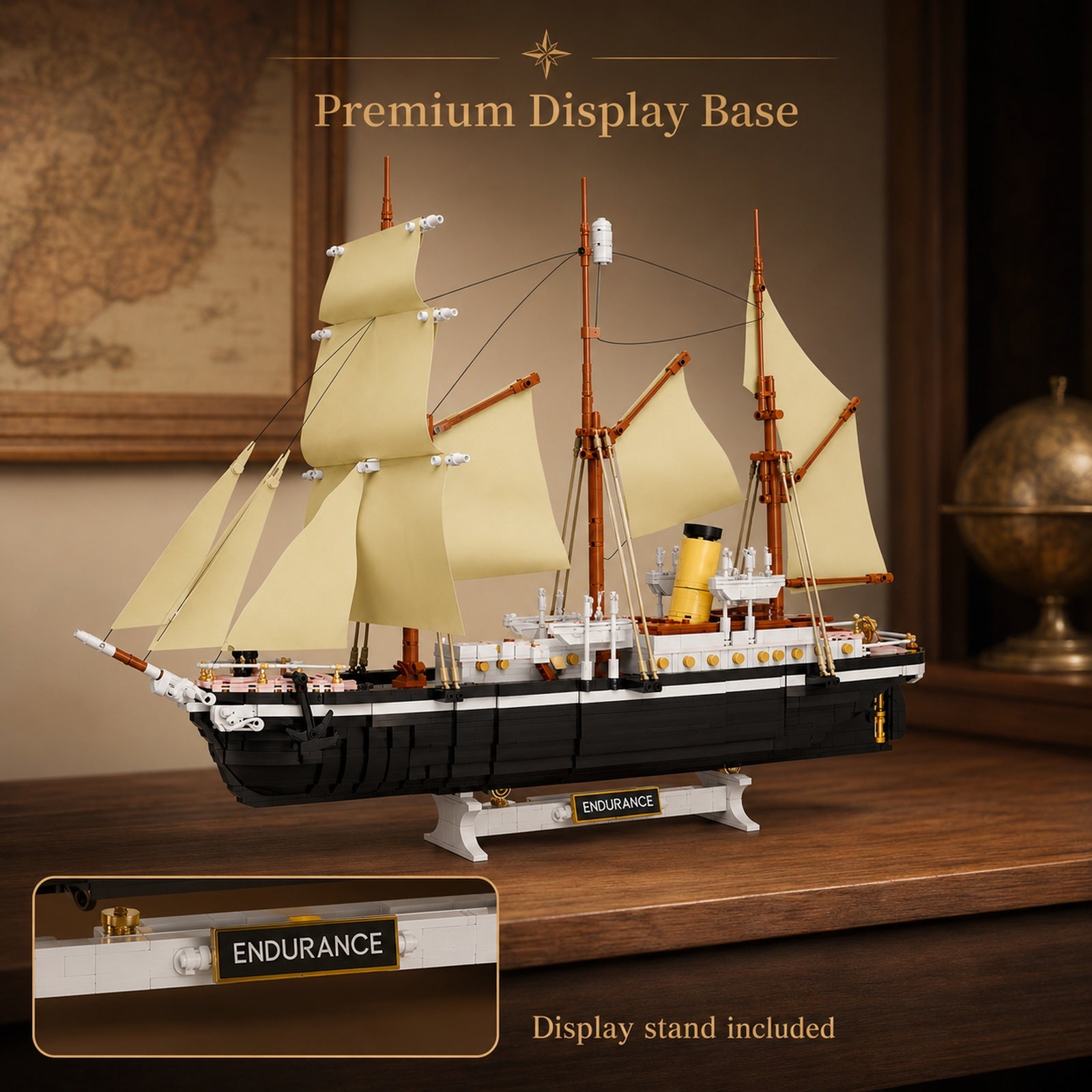 Endurance Sailing Ship premium display base and nameplate detail