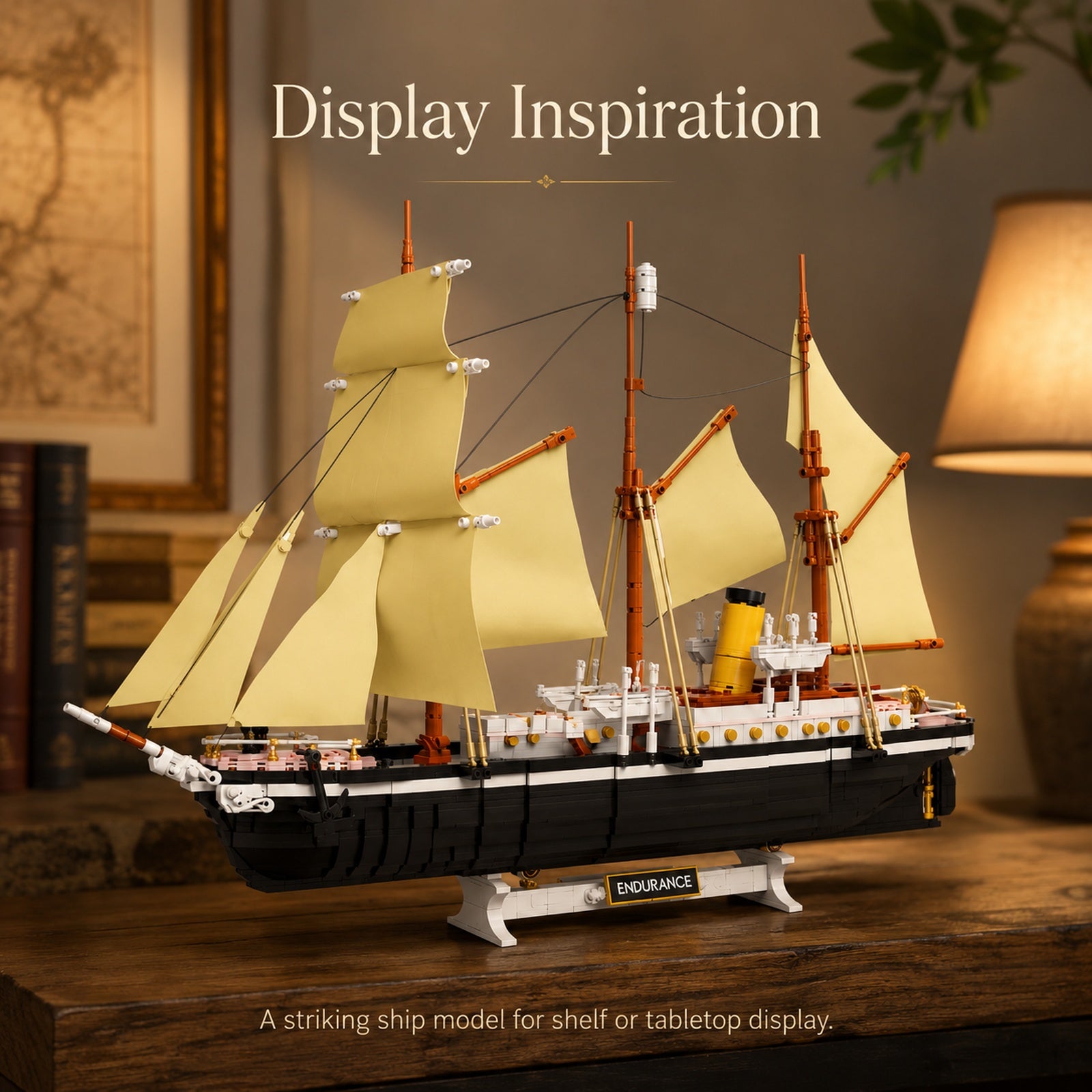 Endurance Sailing Ship displayed as a shelf or tabletop model in a home setting