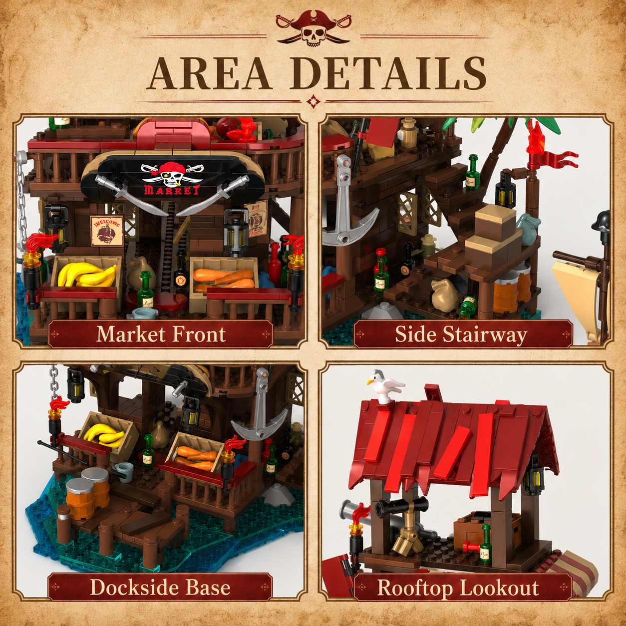Pirates Bay Market area detail close-ups