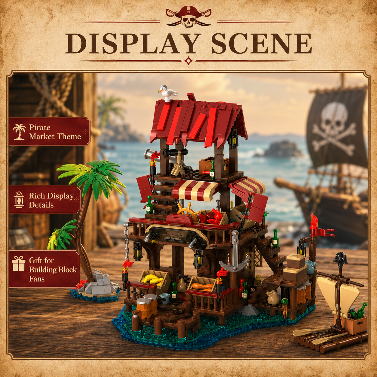 Pirates Bay Market seaside display scene