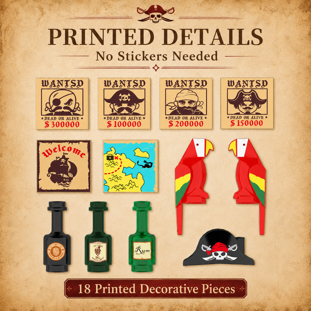 Pirates Bay Market printed detail pieces