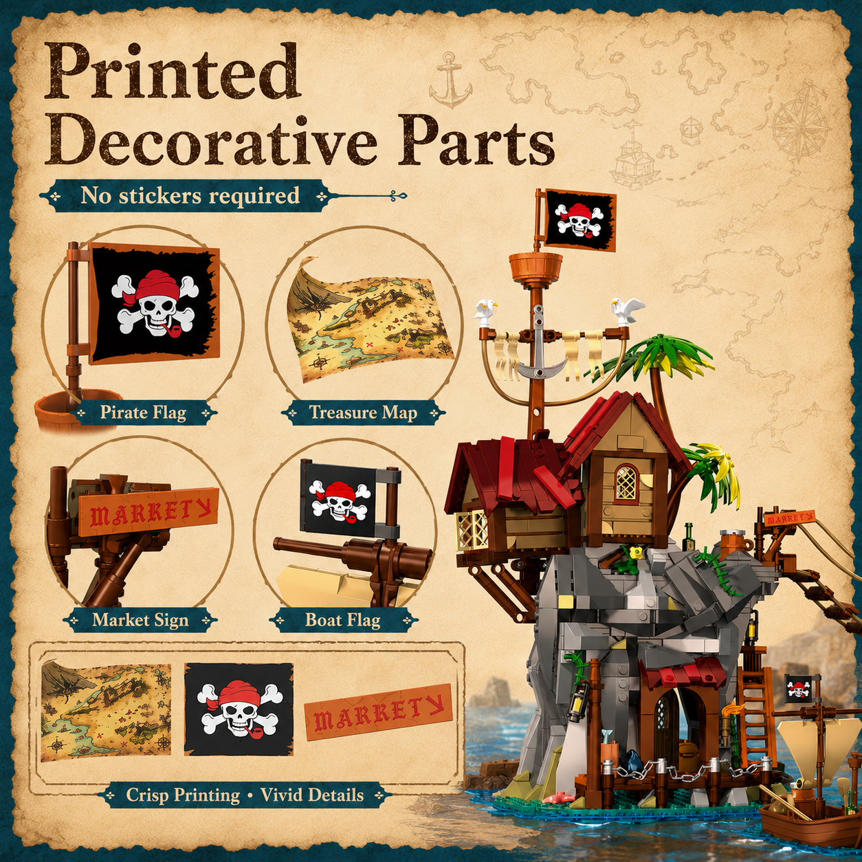 Cliffside Broken Mast Cabin printed decorative parts