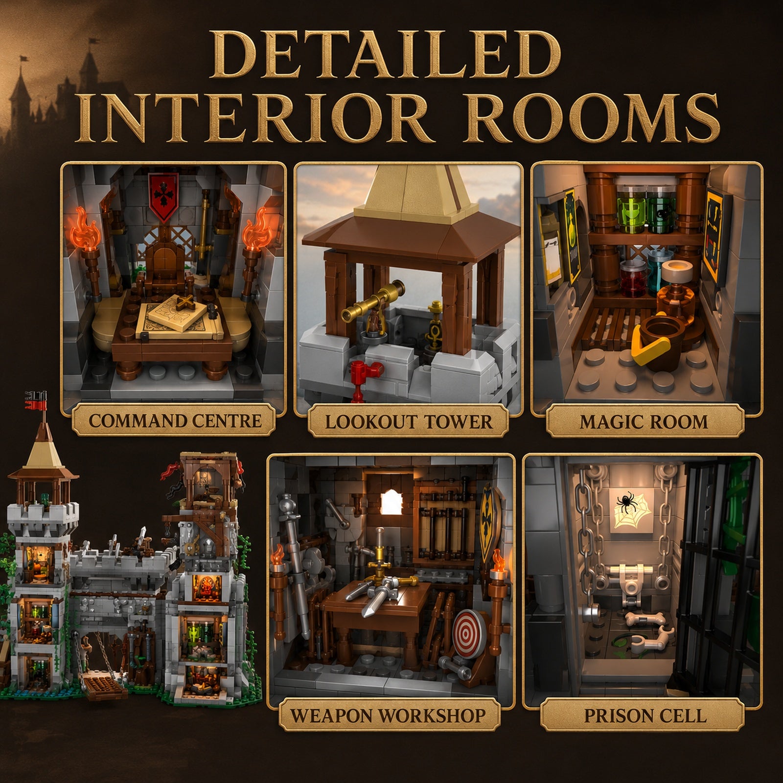 Medieval Knight Fortress detailed interior rooms and castle layout