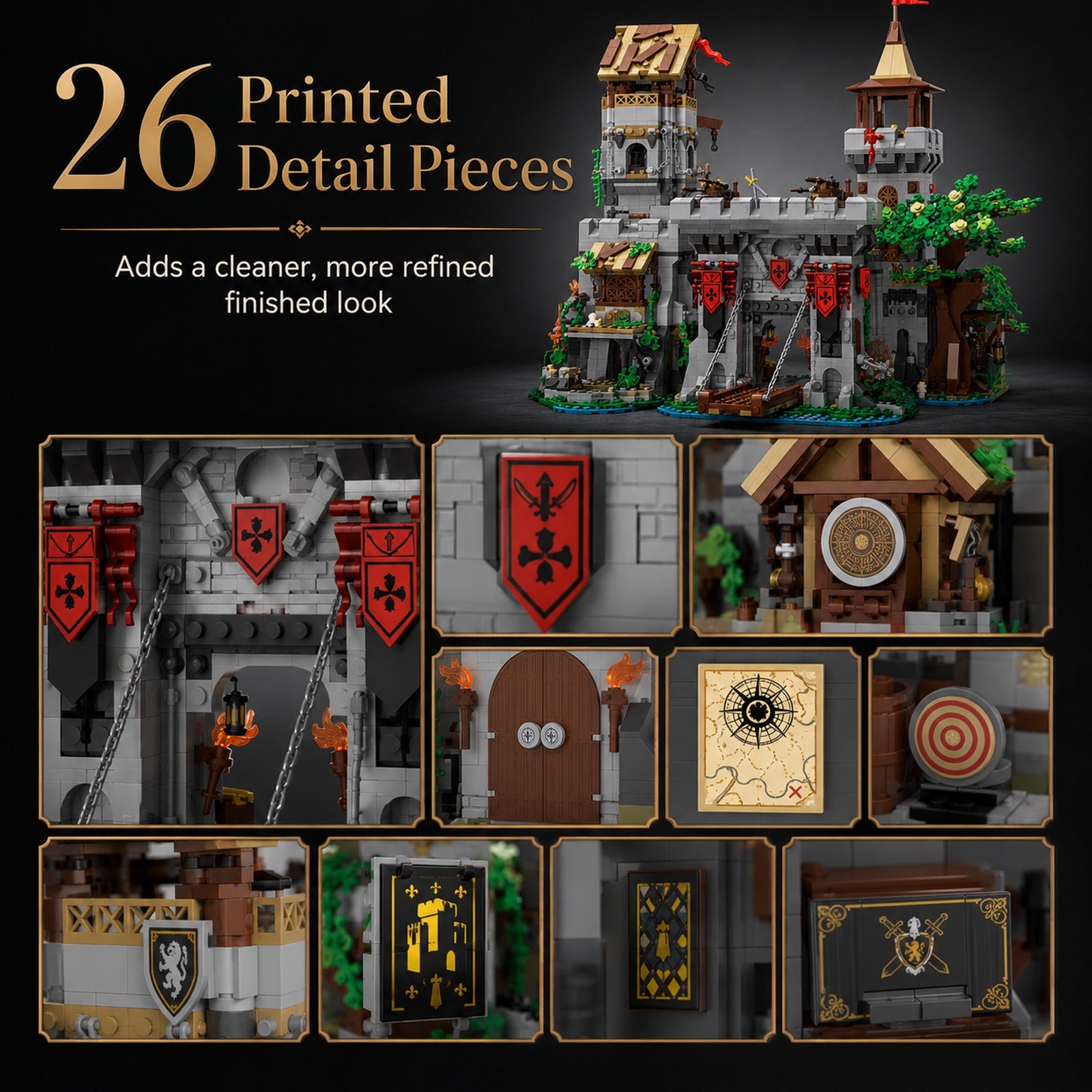 Medieval Knight Fortress printed detail pieces feature