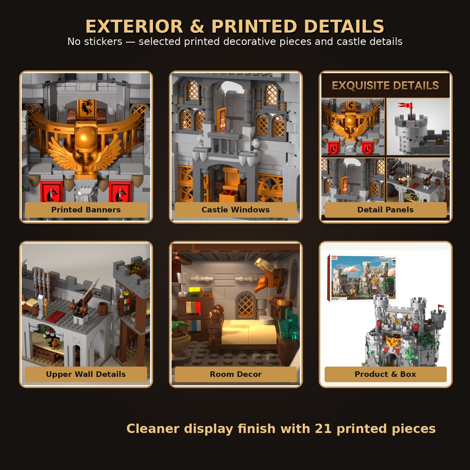 Medieval Sword Castle exterior and printed detail close-ups
