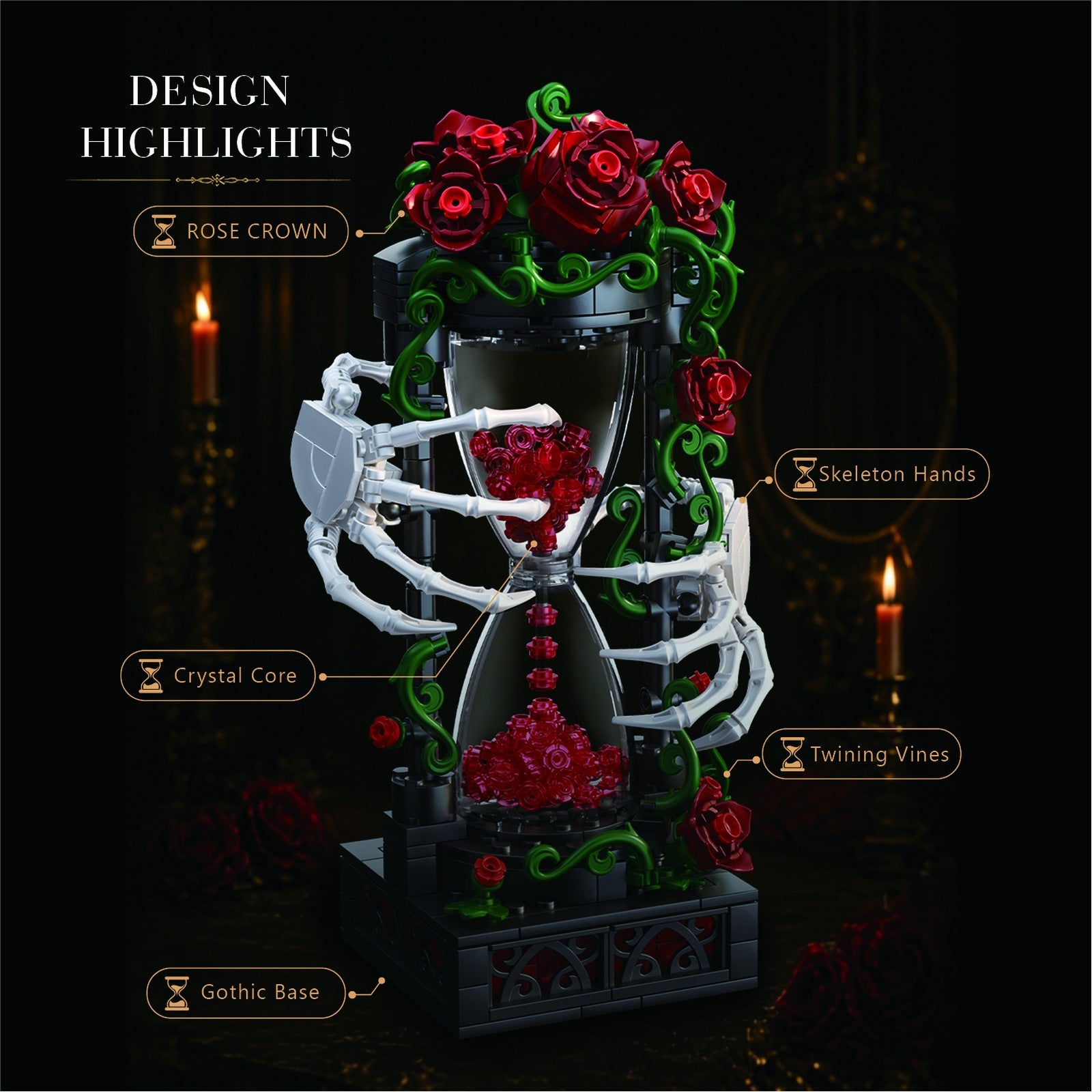 Gothic Eternal Hourglass Building Block Display Set - design highlights graphic
