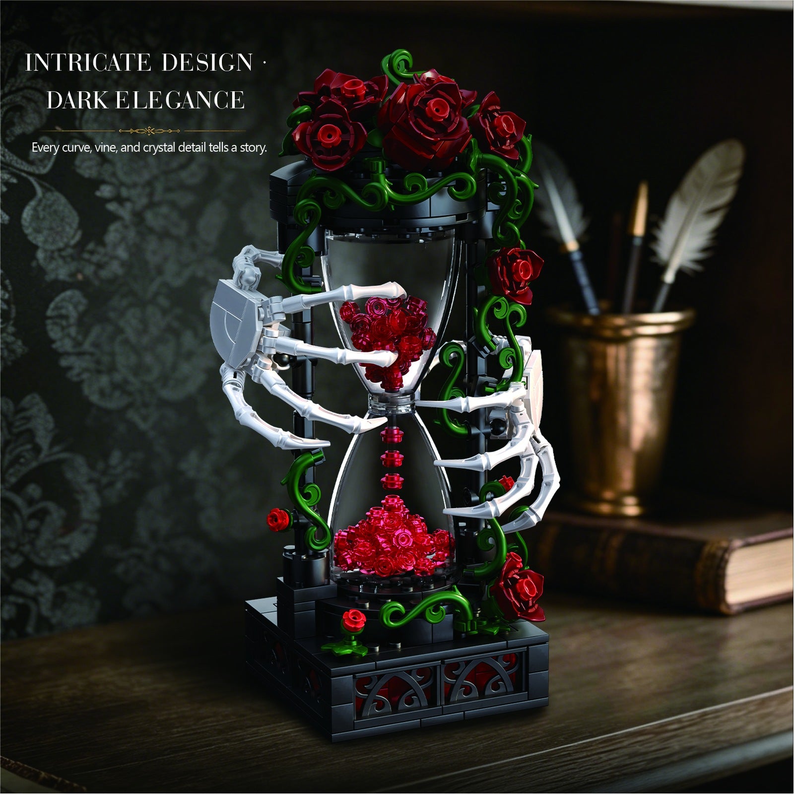 Gothic Eternal Hourglass Building Block Display Set - close-up detail view