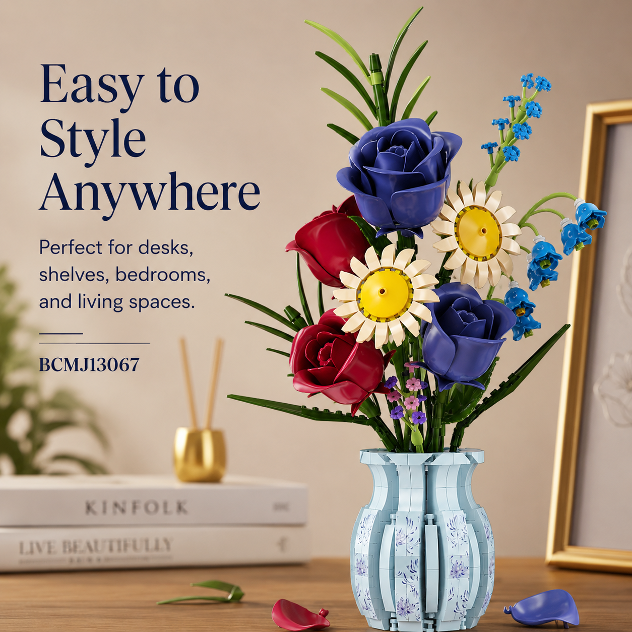 Bunch of Flowers Building Blocks Bouquet – DIY Floral Display Set with Vase - styled home decor display